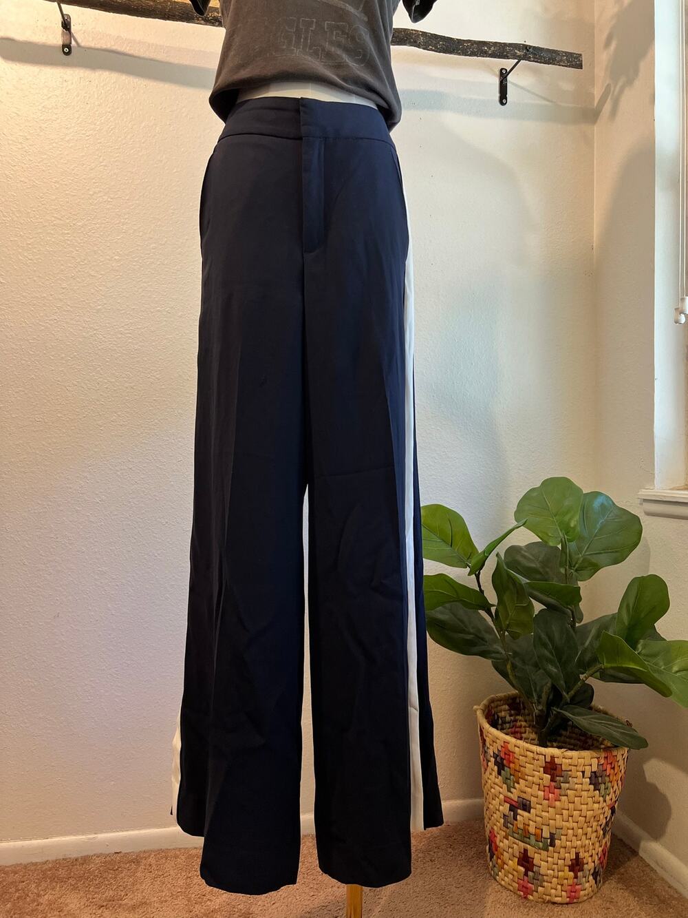 Banana Republic Blue White Athletic Stripe High Rise Wide Leg Dress Pants Size 8
